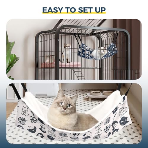 Cat Hammock for Cage Hanging Reversible 2Pack,Pet Hammock Bed Adjustable,Soft Sleeping Hammock for Cats,Ferret,Puppy,Rabbits,Small Animals (M, CAT)