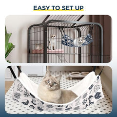 Cat Hammock for Cage Hanging Reversible 2Pack,Pet Hammock Bed Adjustable,Soft Sleeping Hammock for Cats,Ferret,Puppy,Rabbits,Small Animals (M, CAT)