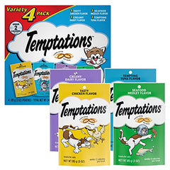 TEMPTATIONS Classic Crunchy and Soft Cat Treats Feline Favorite Variety Pack, (4) 3 oz. Pouches