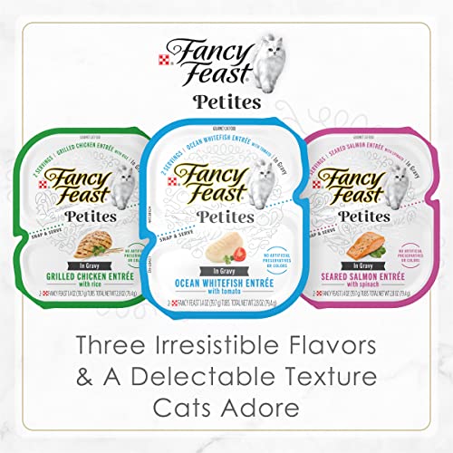 Purina Fancy Feast Gourmet Wet Cat Food Variety Pack, Petites Gravy Collection, break-apart tubs, 24 servings - (Pack of 12) 2.8 oz. Tubs