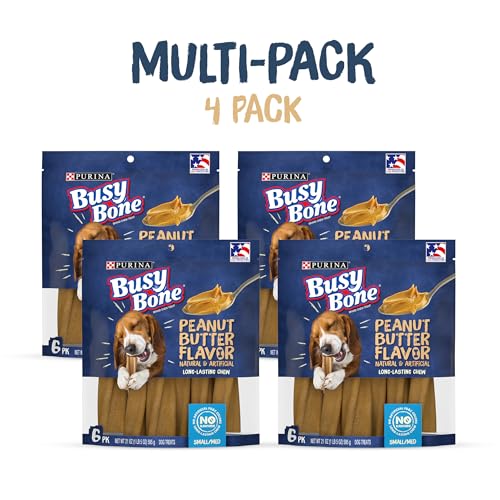 Purina Busy Bone Made in USA Facilities, Long Lasting Small/Medium Breed Adult Dog Chews, Peanut Butter Flavor - (Pack of 4) 6 Ct. Pouches