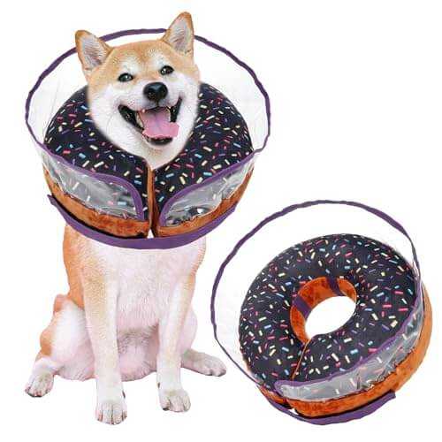 Dog Cone,Inflatable Dog Cone for Small, Medium and Large Dogs, Soft Cone for Dogs After Surgery with Adjustable Buckle and Cute Pattern to Stop Licking and Biting Wounds - L(Neck 12"-18")