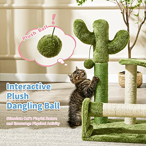 Made4Pets Cat Scratching Post, Cactus Scratcher Tree for Indoor Small Cats, Adult Kitten Scratch Pad with Natural Sisal Ropes, Cute Kitty Nail File Vertical Scratcher with Green Carpet Cover