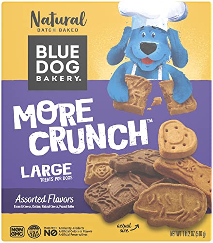 Blue Dog Bakery Natural Dog Treats, More Crunch Large, Assorted Flavors, 18oz Box, 1 Box