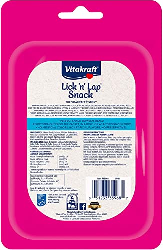 Vitakraft Lick 'n' Lap Salmon Flavor Creamy Treats for Cats, Low Calorie, Grab-n-Go Squeeze Tube Treats or Saucy Food Topping, 5 Pack