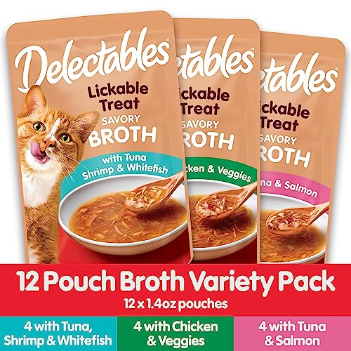 Delectables Savory Broths Lickable Wet Cat Treat Variety Pack, 12Count(Pack of 1)