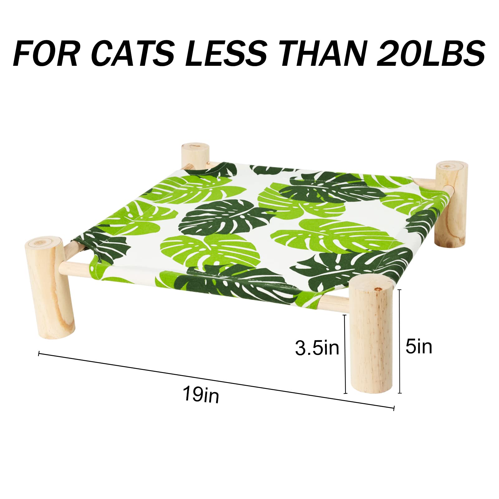 Cat and Dog Hammock Bed Small Dog Bed, Wooden Cat Elevated Cooling Outdoor Bed for All Seasons, Cat Beds for Indoor Cats, Cat Cots Furniture Pet Bed Puppy Bed(Monstera Leaf)