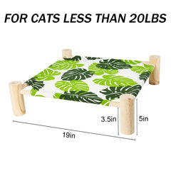 Cat and Dog Hammock Bed Small Dog Bed, Wooden Cat Elevated Cooling Outdoor Bed for All Seasons, Cat Beds for Indoor Cats, Cat Cots Furniture Pet Bed Puppy Bed(Monstera Leaf)