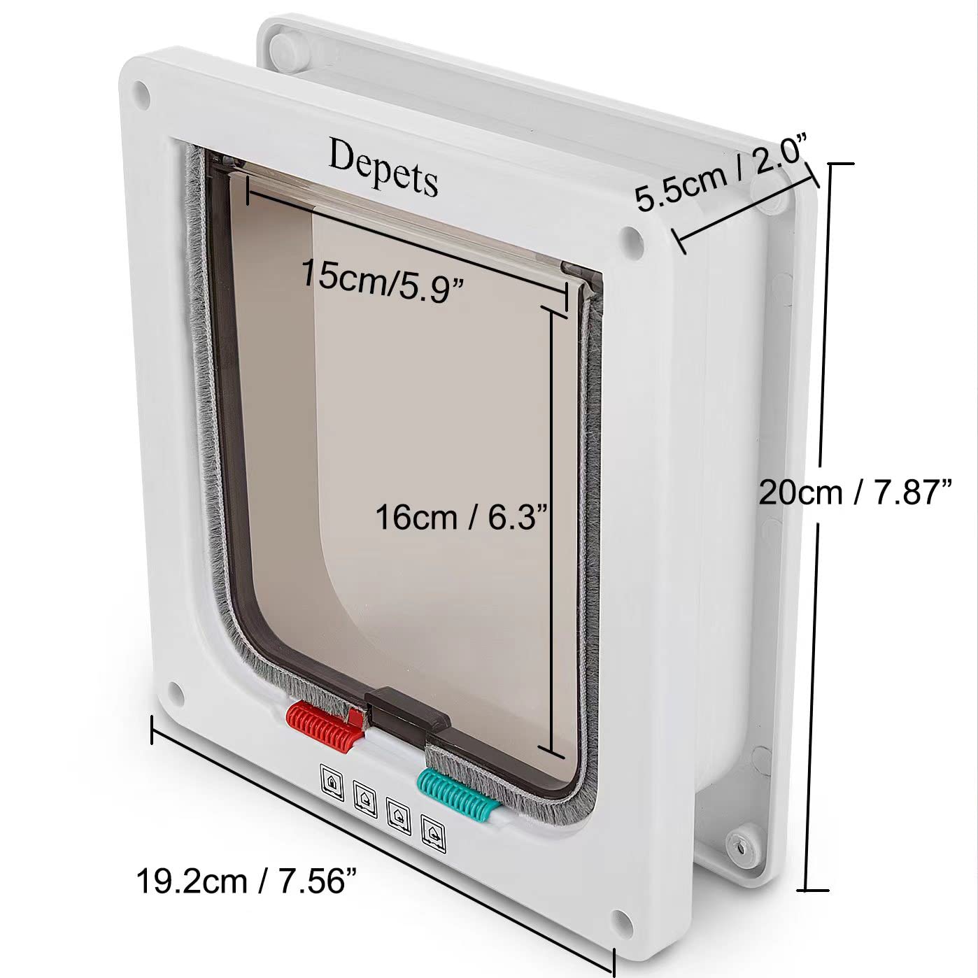 Cat Flap Door with 4 Way Lock (Outer Size 7.5" x 7.8"), Magnetic Pet Door Kit White, Weather-Resistant Cat Door for Cats & Doggy