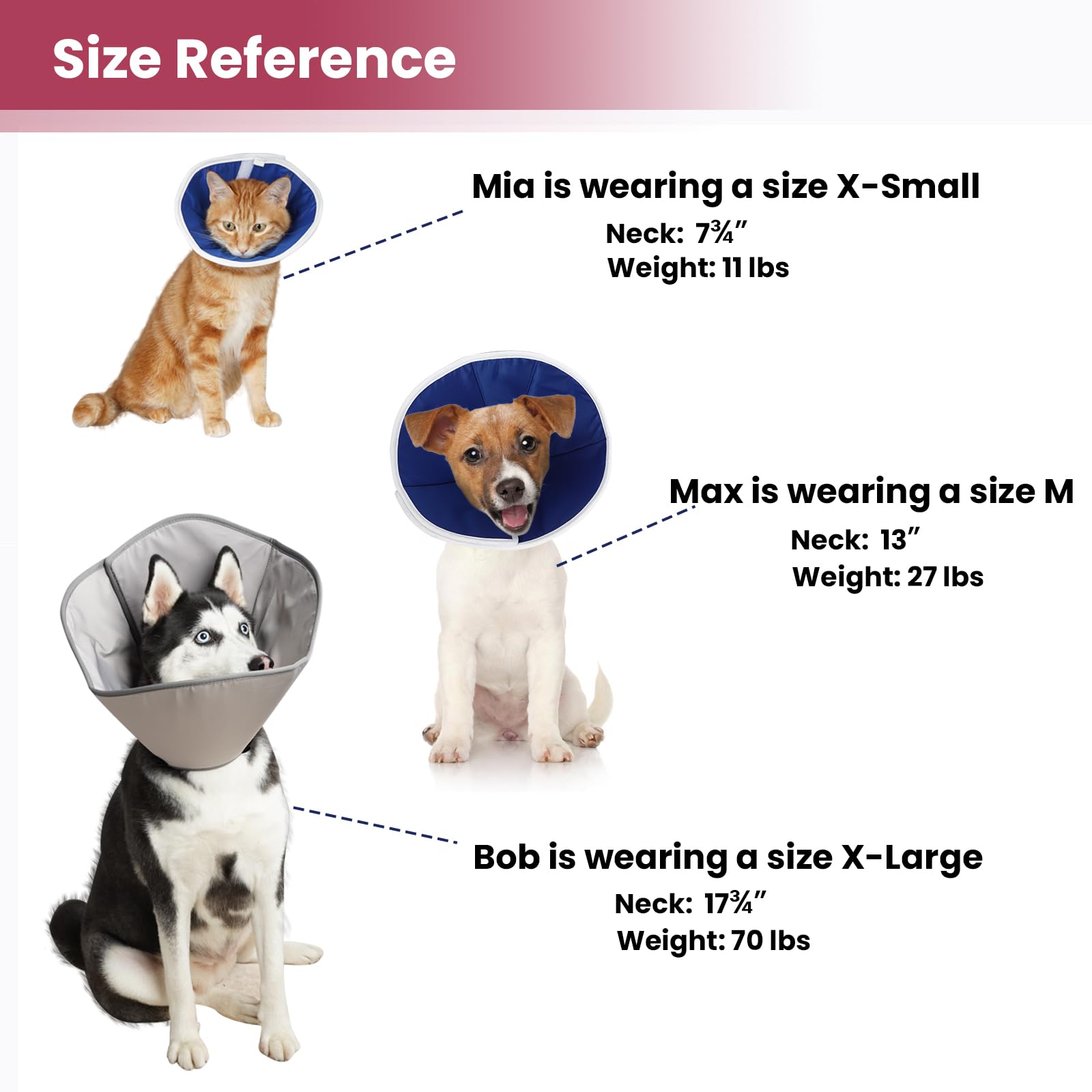 Dog Cones for Small Medium Large Dogs, Cones for Puppies and Kittens After Surgery to Stop Licking, Adjustable Neuter Cone Alternatives, Light Recovery Collar, Elizabethan Collar