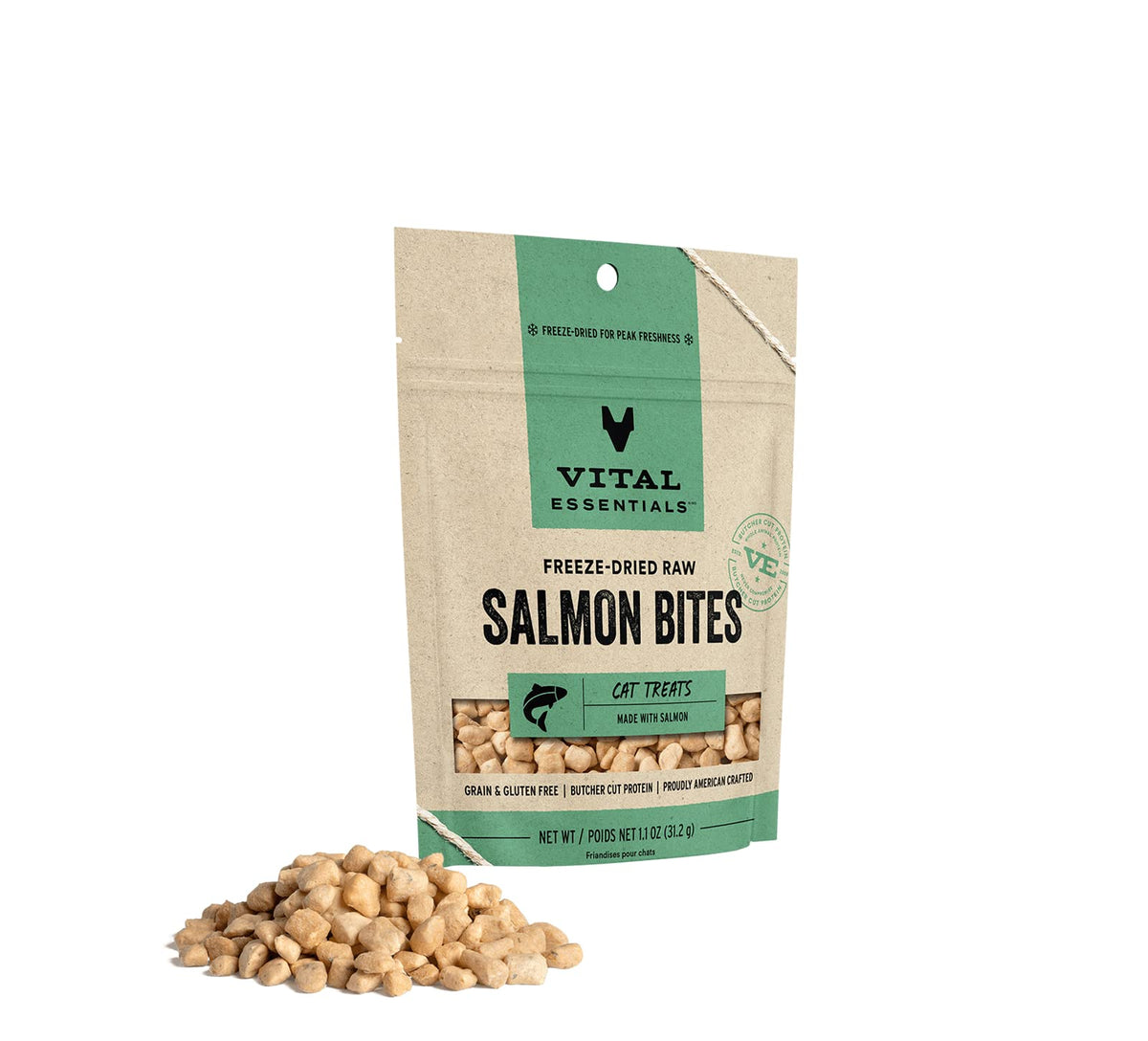 Vital Essentials Freeze Dried Raw Cat Treats, Salmon Bites, 1.1 oz