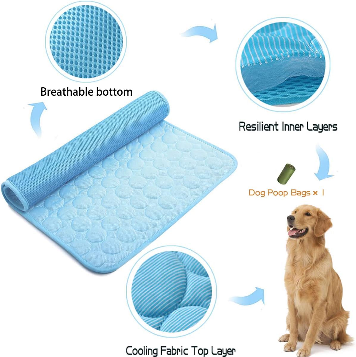 Summer Cooling Mat & Sleeping Pad- Water Absorption Top, Materials Safe, Easy Carry, EZ Clean. Keep Cooling for Pets, Kids and Adults.(Blue, 28" x 22")