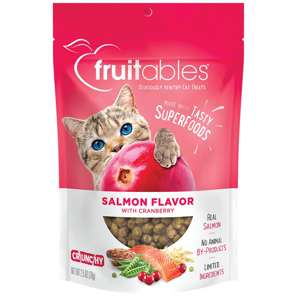 Fruitables Cat Treats – Crunchy Treats For Cats – Healthy Low Calorie Treats Packed with Protein – Free of Wheat, Corn and Soy – Made with Real Salmon with Cranberry – 2.5 Ounces