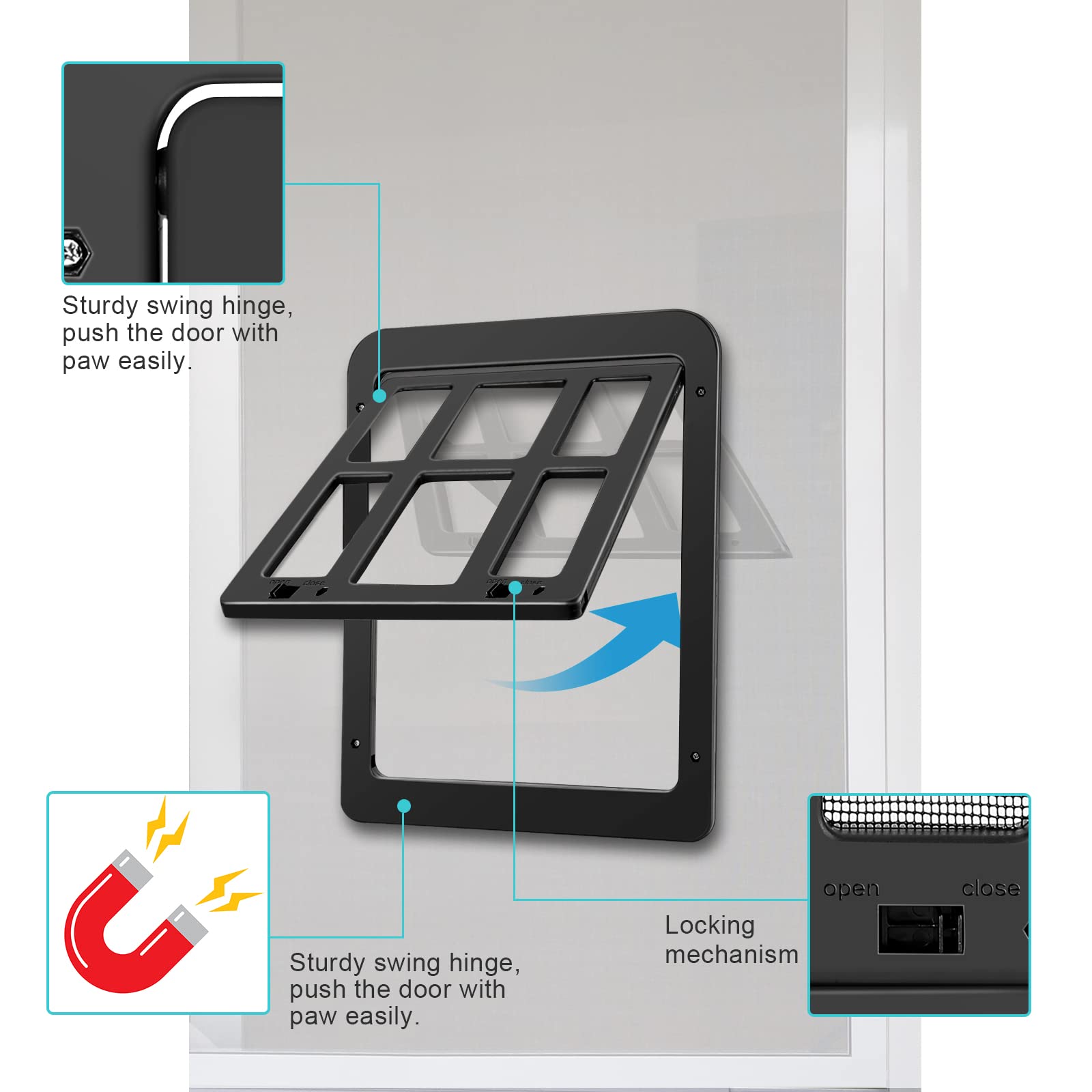 Dog Screen Door, Inside Door Flap 11x13 Inch Lockable Pet Screen Door Magnetic Closure Sturdy Doggie Door for Screen Door(Black)