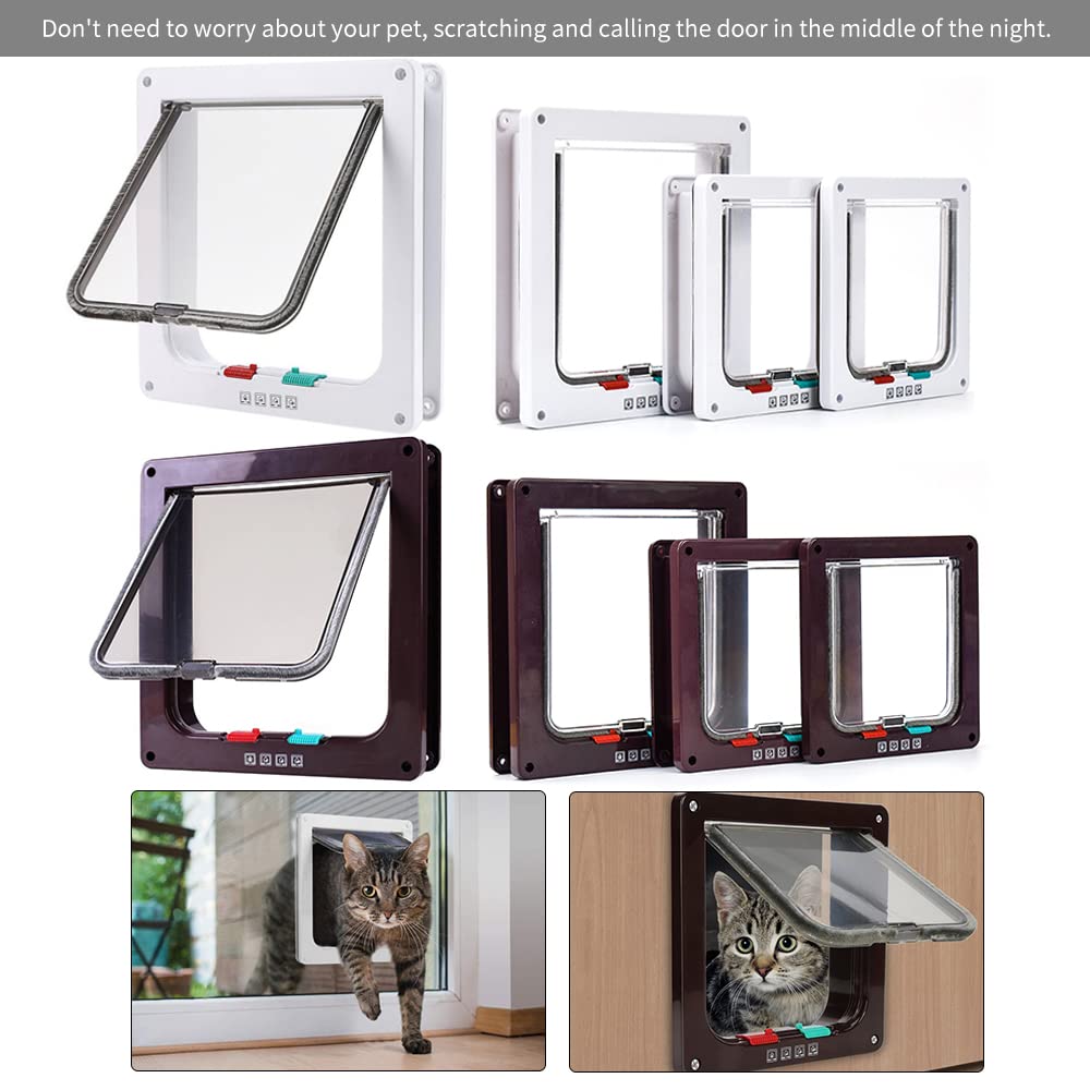 Large Cat Door Interior Door Pet Door for Cat Exterior Door 4 Modes Locking Suitable for Window and Wall (Brown)