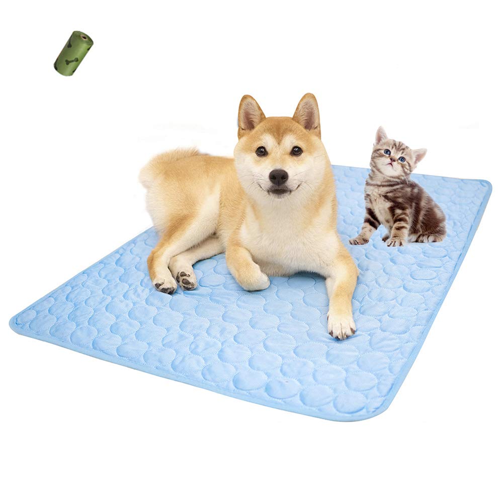 Summer Cooling Mat & Sleeping Pad- Water Absorption Top, Materials Safe, Easy Carry, EZ Clean. Keep Cooling for Pets, Kids and Adults.(Blue, 28" x 22")