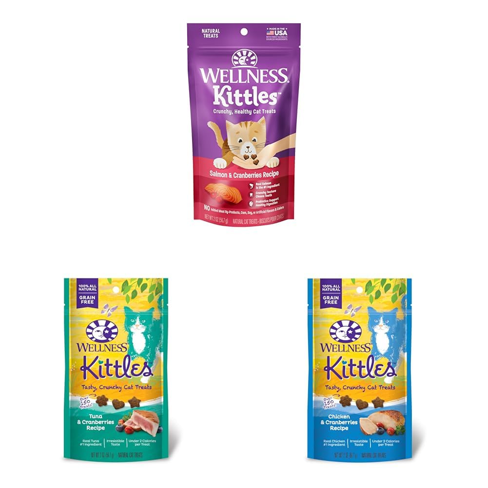 Wellness Crunchy Kittles Cat Treat Variety Pack: Grain-Free, Made with Natural Ingredients and Real Protein (Chicken, Salmon, Tuna Varieties)