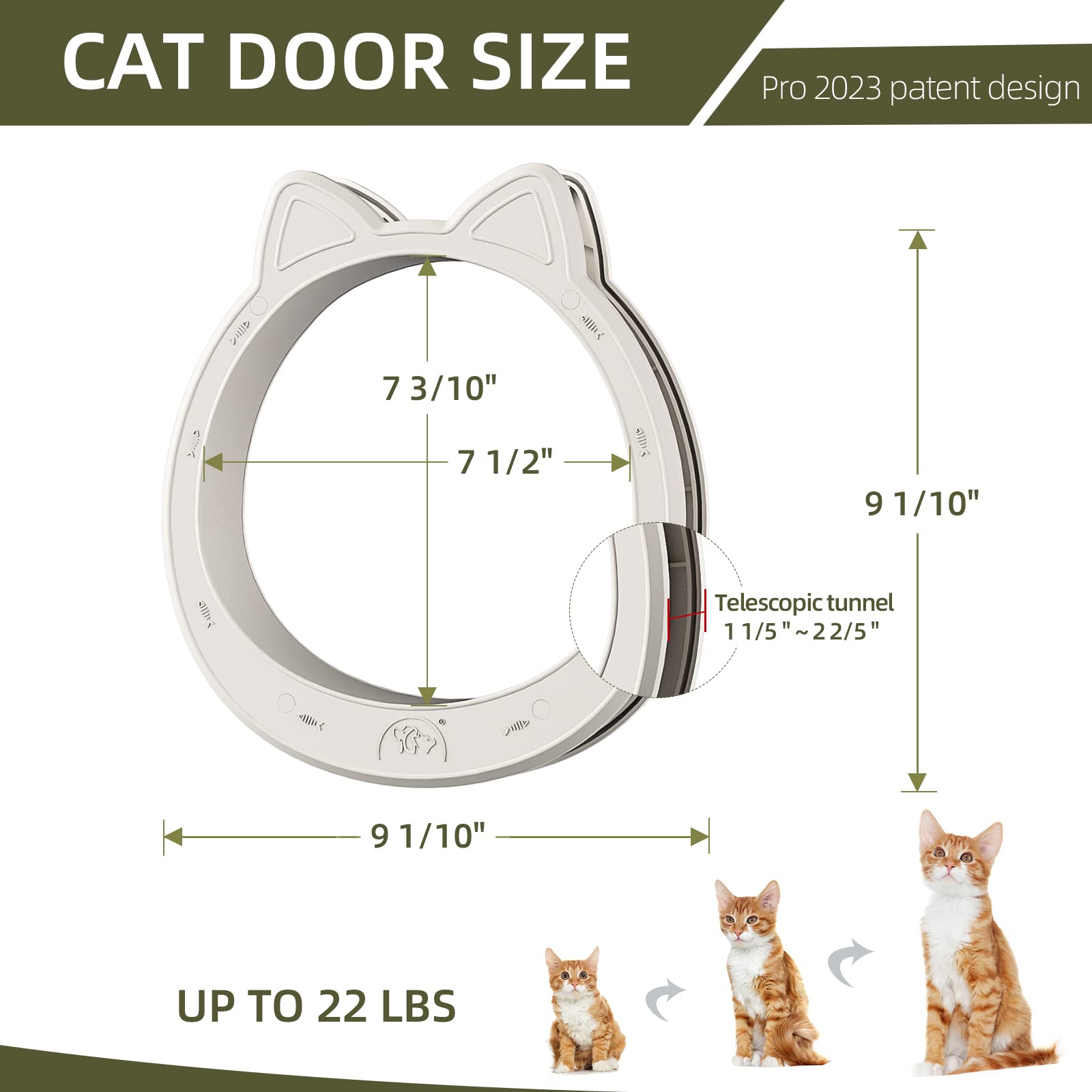 Large Cat Door, Cat Door Interior Door, No Flap Cat Door, Easy to Install, Strong Pet Door for Cat, No Training, Up to 22 LBS, White