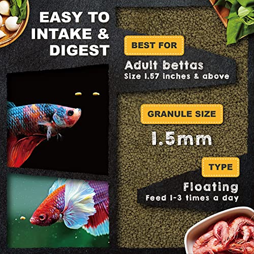 Ultra Fresh Betta Fish Food, Pro Shrimp Patties, 50% Sword Prawns + Akiami Paste Shrimps, All Natural Protein, Rich in Calcium, for Betta's Healthy Development and Cleaner Water, 0.7 oz