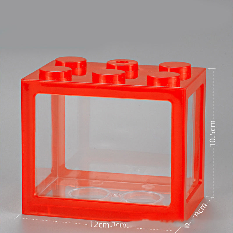 An aquarium designed in the shape of Lego