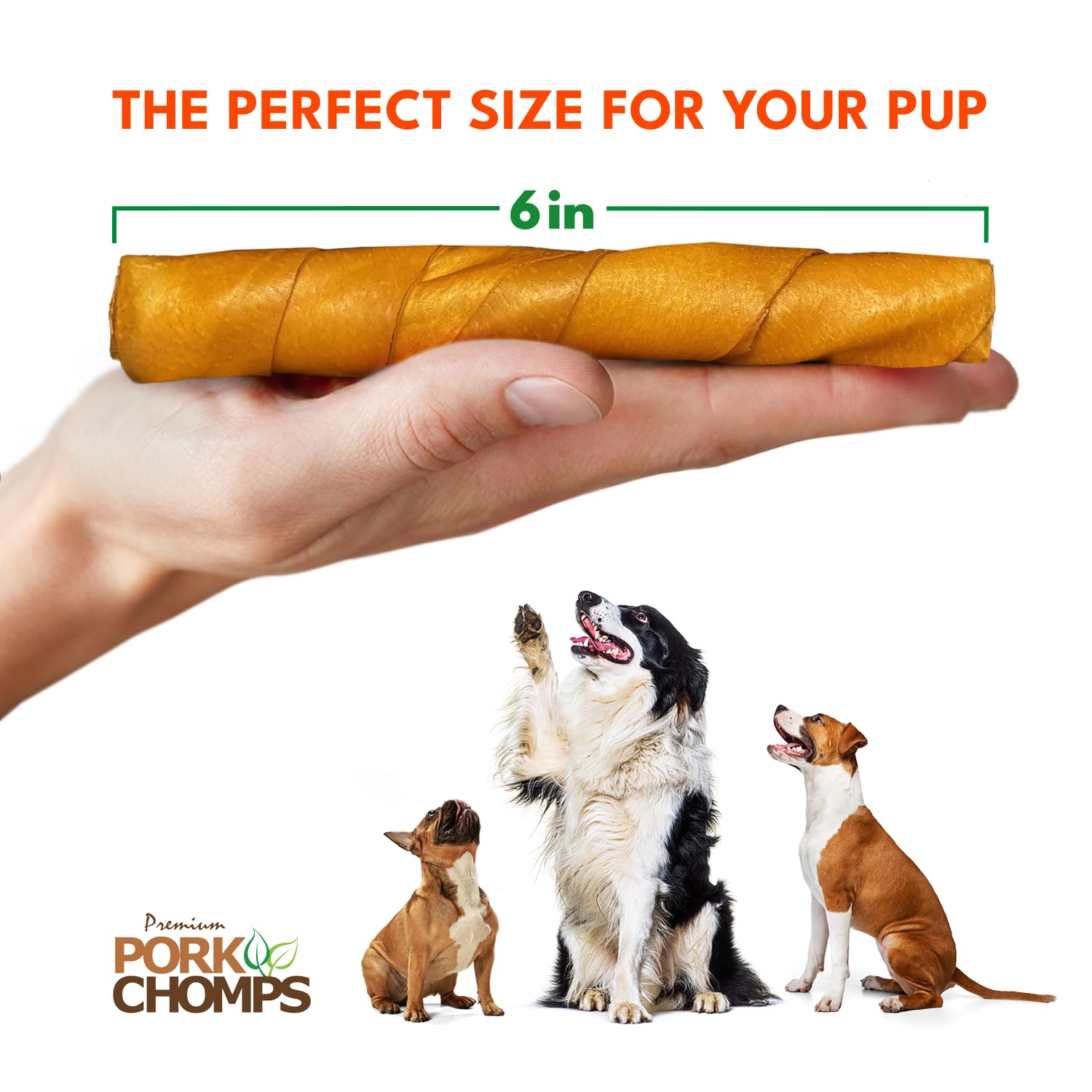 Pork Chomps Roasted Pork Skin Dog Chews, 6-inch Twists, 4 Count