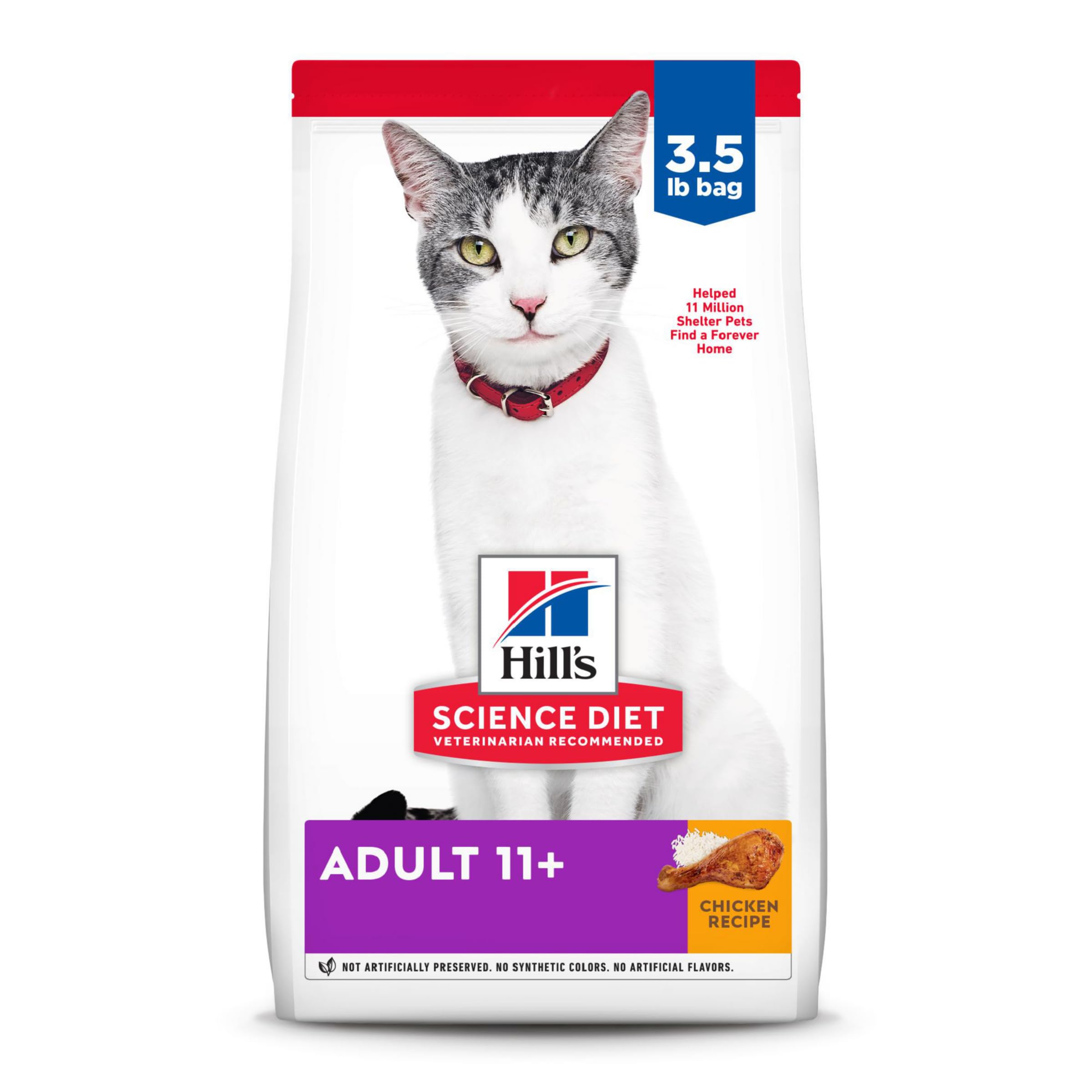 Hill's Science Diet Adult 11+, Senior Adult 11+ Premium Nutrition, Dry Cat Food, Chicken Recipe, 3.5 lb Bag