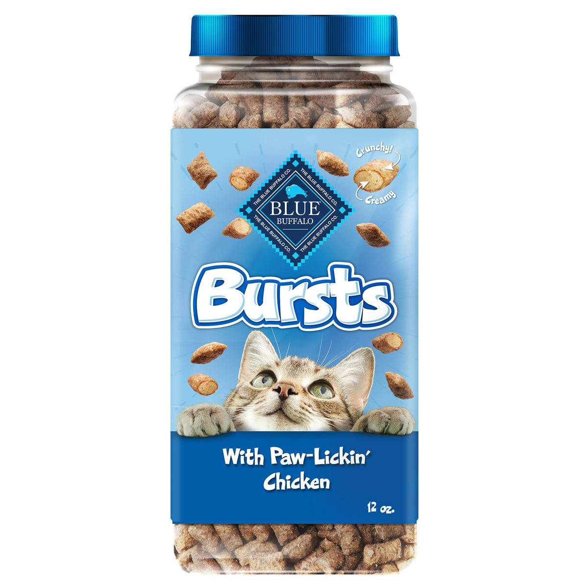 Blue Buffalo Bursts Crunchy & Creamy Cat Treats, Great for Training, Paw-Lickin' Chicken, 12-oz. Tub