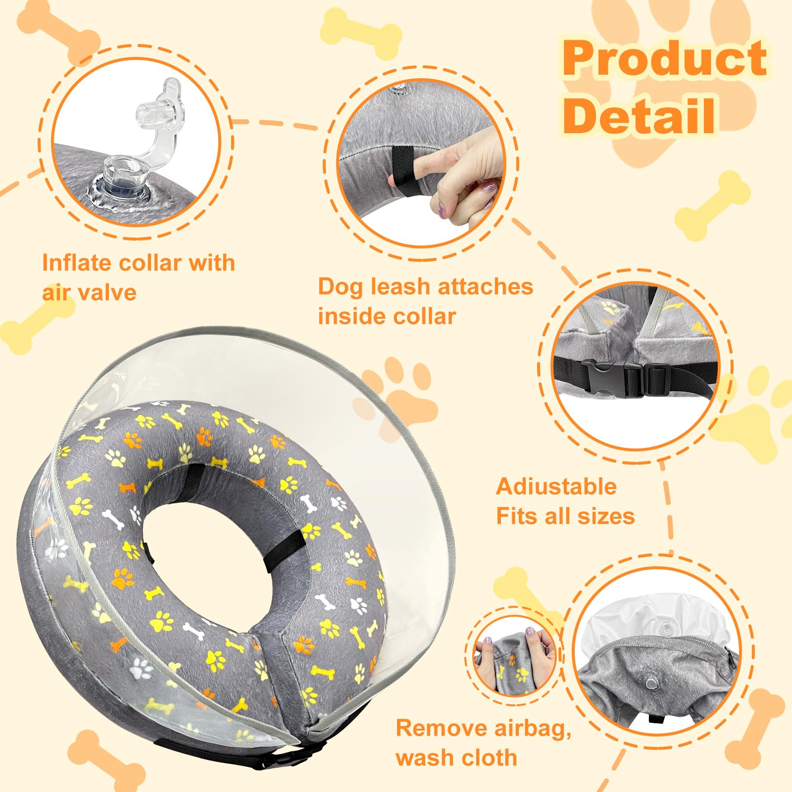 Dog Cone Collar with Enhanced Anti-Licking, Inflatable Dog Cone After Surgery, Adjustable Size with Soft Padding for Small Medium Large Dogs - S