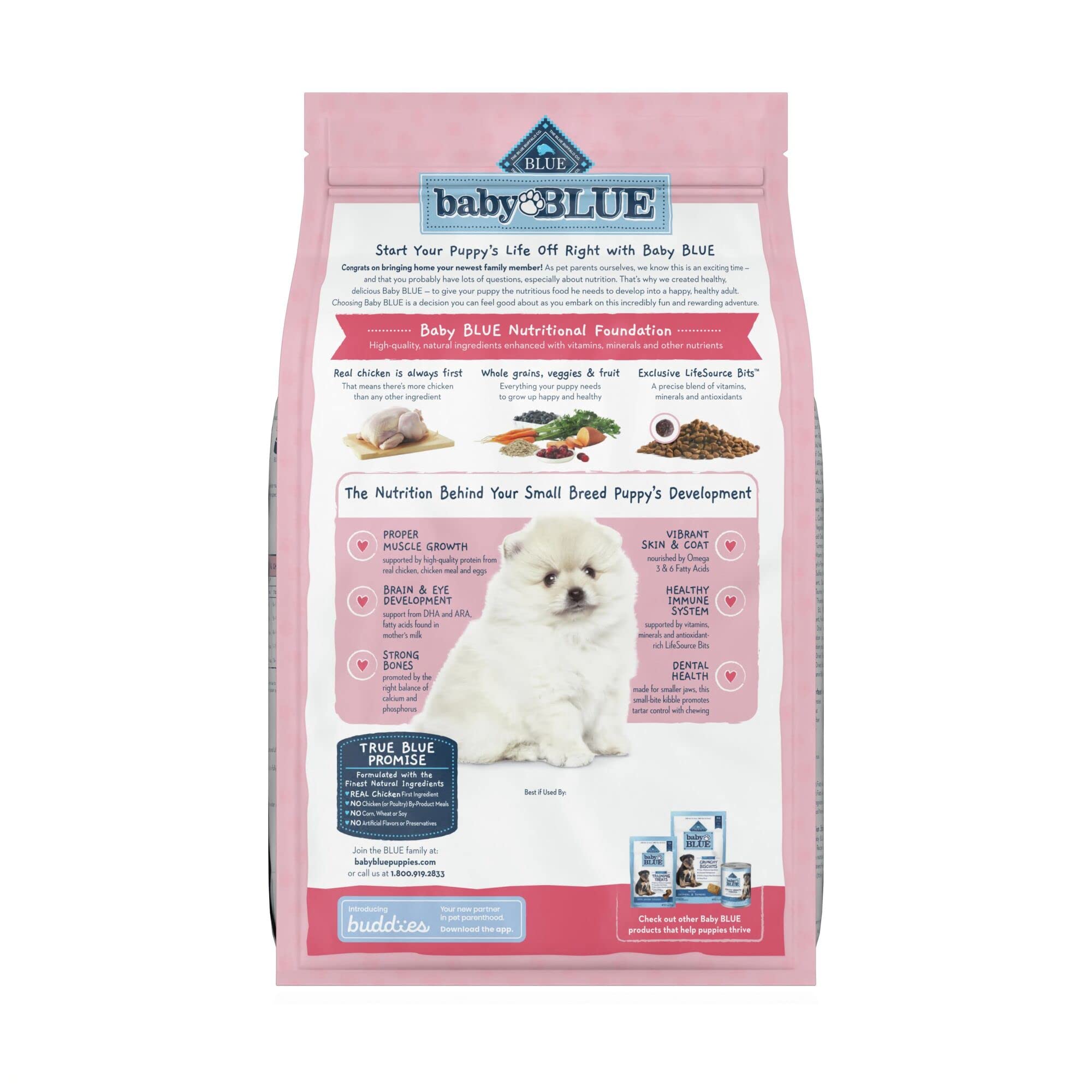 Blue Buffalo Baby BLUE Natural Small Breed Puppy Dry Dog Food, Healthy Growth Formula with DHA, Chicken and Oatmeal Recipe, 4-lb. Bag