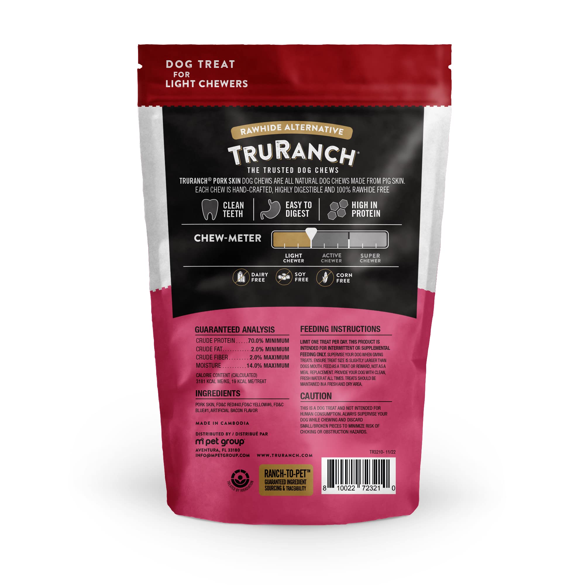 TRURANCH 5" Pork Skin Twists, Bacon Flavor, Made with Real Pork Skin, Rawhide Alternative, Healthy Dog Chews, 1 Bag, 20 Count