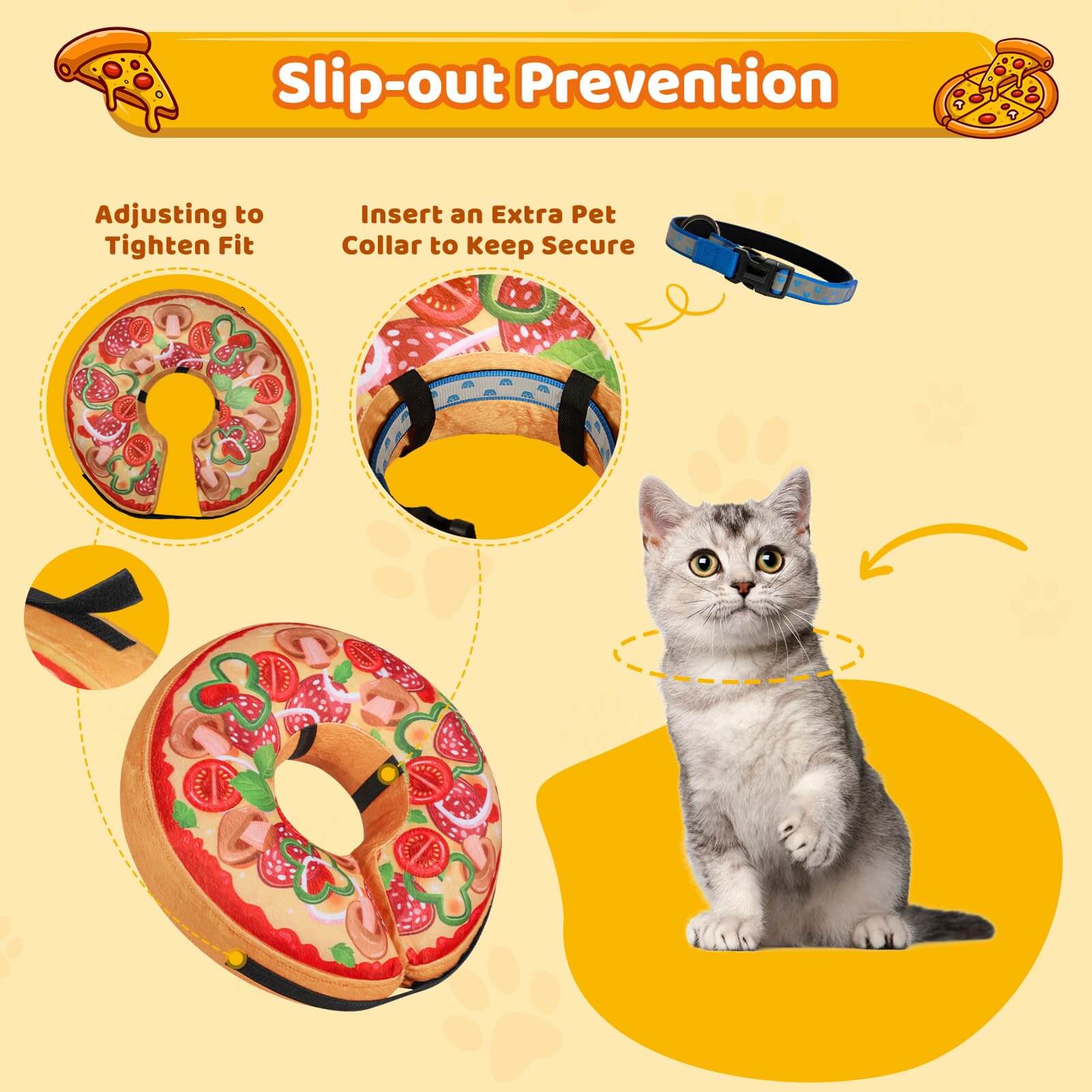 Grand Line Pizza Inflatable Collar for Dog and Cat, Soft Protective Recovery Cone After Surgery, Blow up Pet Donut Collar Cone, E-Collar Alternative Does not Block Vision (Cartoon, Small)