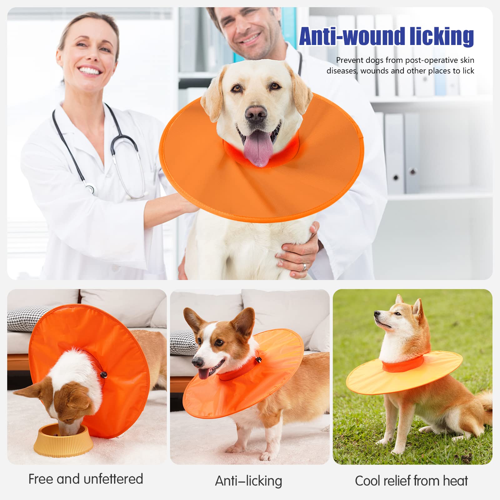 Dog Recovery Collar,Dog Soft Cone Collar Alternative After Surgery,Adjustable,Breathable E Collar for Large/Medium/Small Dogs Cats,Orange S