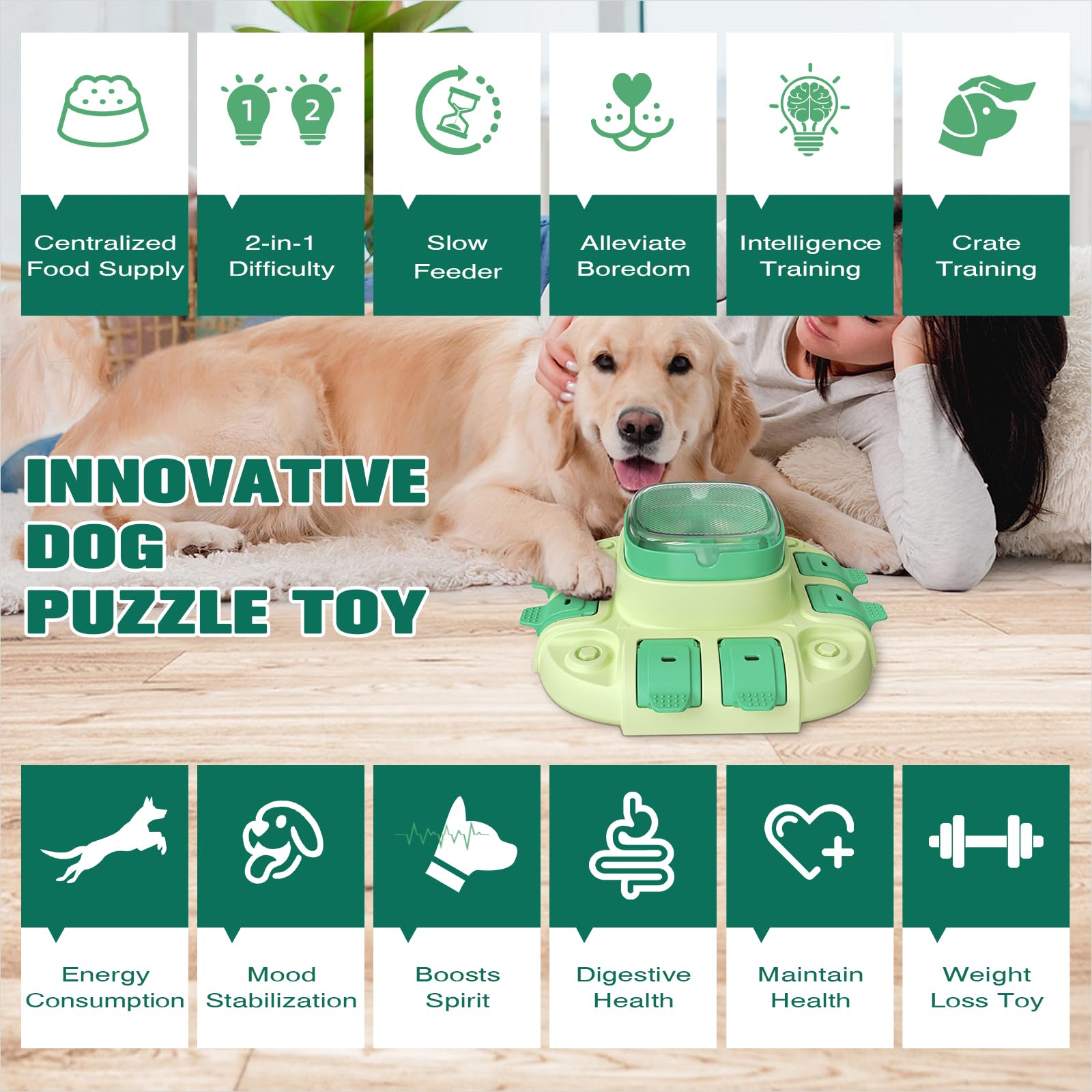 Dog Puzzle Toys for Small/Medium/Large Dogs Slow Feeder w/Button Level 2 in 1 Boredom Busters Keep Them Busy Enrichment Toy Puzzles Food/Treat Dispenser Puppy Brain Mental Stimulation Game MLD