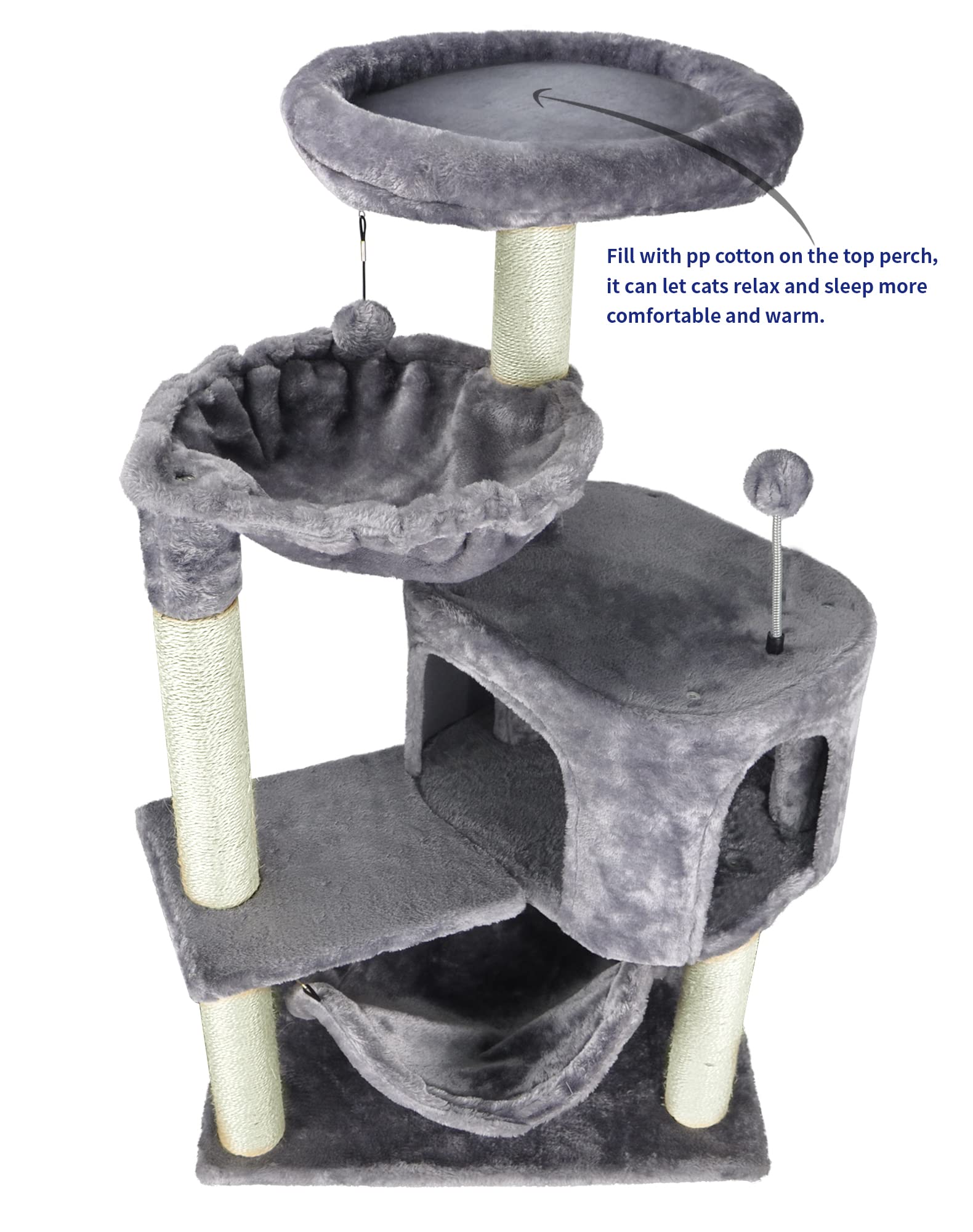 Newest Cat Tree with Cat Condo and Big Hammock, Grey