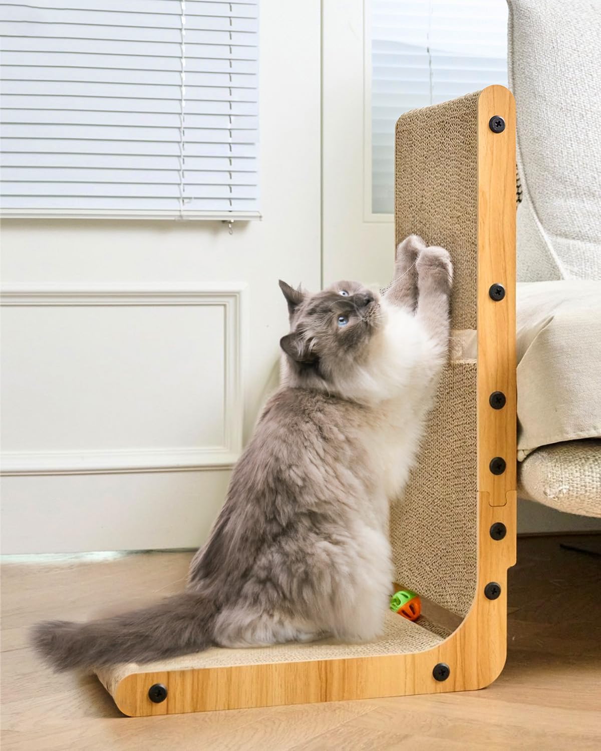 Nekosan Cat Scratcher, L-Shaped Cat Scratching Post, for Wall and Couch Protection, Cat Scratching Board with 2 Cat Ball Toys for Indoor Cats, Large