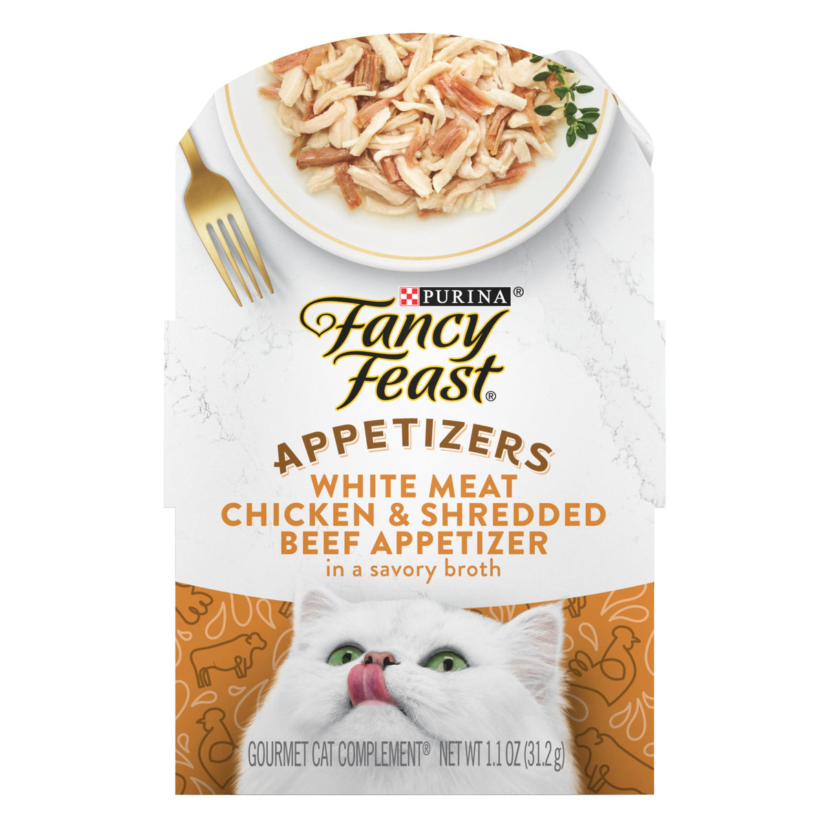 Purina Fancy Feast Appetizers Lickable Grain Free Cat Food Topper White Meat Chicken and Shredded Beef Appetizer - (Pack of 10) 1.1 oz. Trays