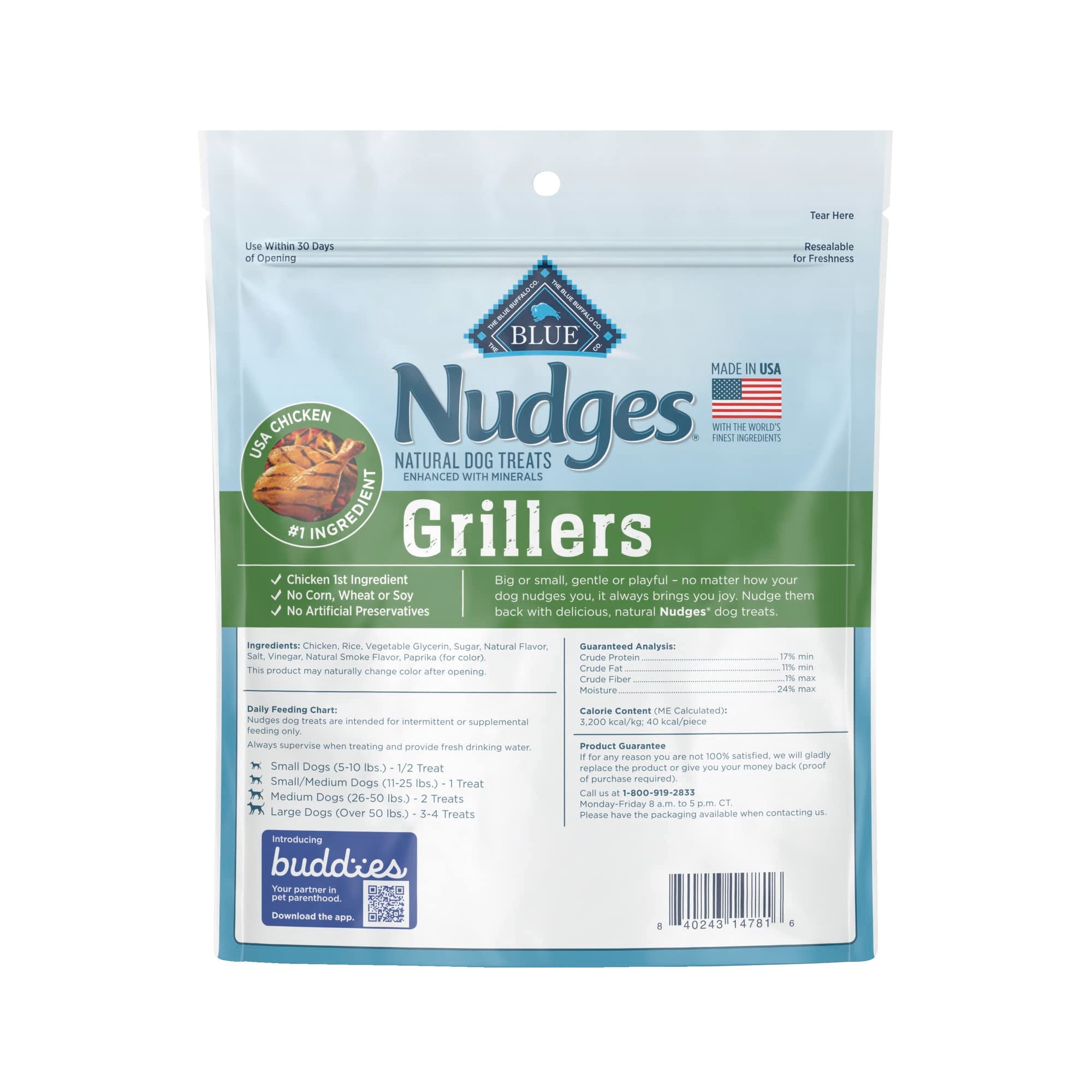 Blue Buffalo Nudges Grillers Natural Dog Treats, Chicken, 16oz Bag