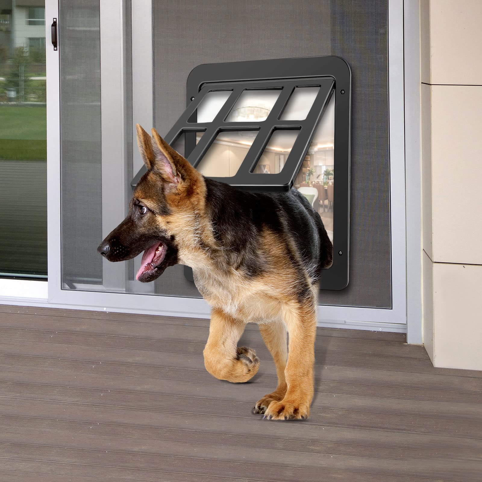 Dog Screen Door, Inside Door Flap 11x13 Inch Lockable Pet Screen Door Magnetic Closure Sturdy Doggie Door for Screen Door(Black)