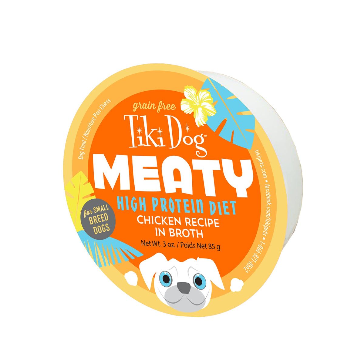 Tiki Dog Meaty – Grain Free High Protein Wet Dog Food Chicken Recipe in Broth, 4 cans, 3 oz, NO Color