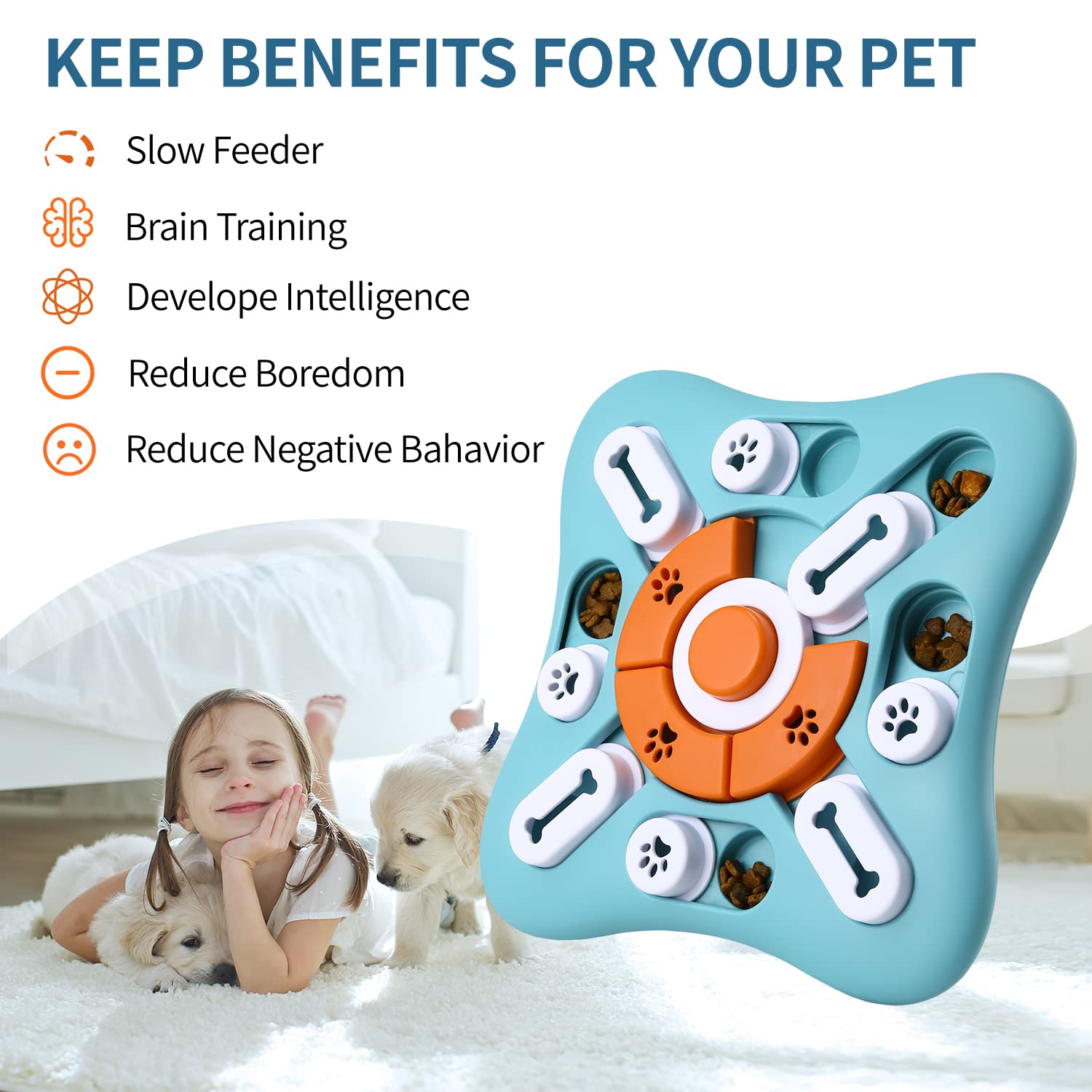 Interactive Dog Treat Puzzle Toys for IQ Training & Mental Stimulating,Fun Slow Feeder,Large Medium Small Dogs Enrichment Toys with Squeak Design