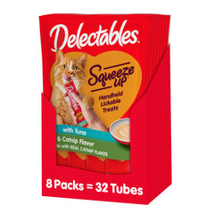 Hartz Delectables Squeeze Up Interactive Lickable Wet Cat Treats for Adult & Senior Cats, Tuna with Catnip, 32 Count