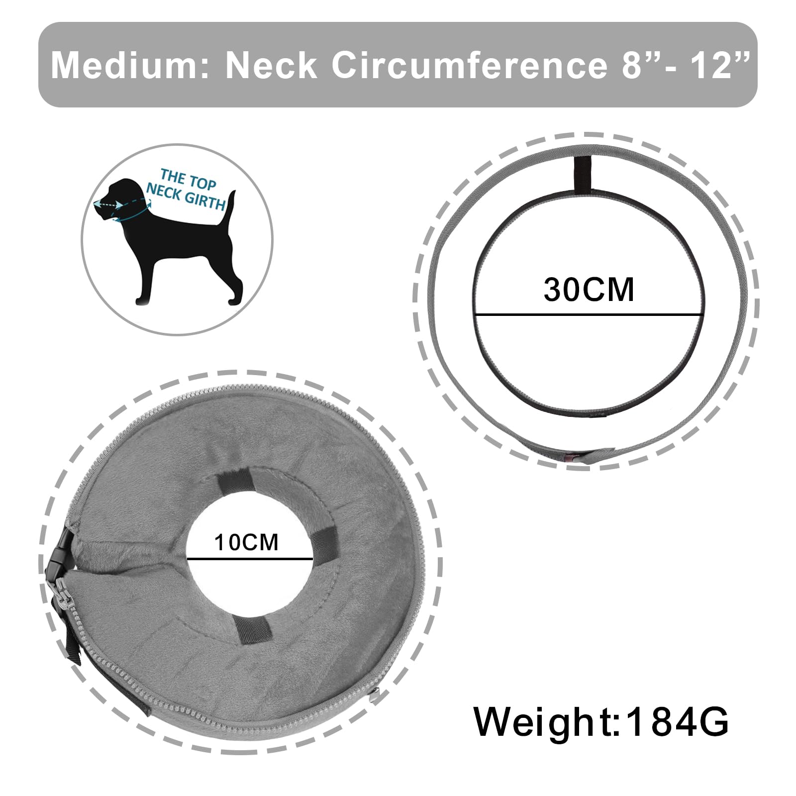 Dog Cone Collar, Inflatable Dog Cone After Surgery for Small Medium Large Dogs, Soft Dog Cone of Alternative with Enhanced Anti-Licking Guard Shield for Pets (Grey, S (Neck: 5"-8"))