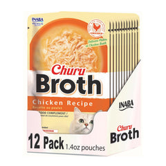 INABA Churu Broth for Cats, Creamy Broth with Shredded Chicken Side Dish Pouch, 1.4 Ounces per Pouch, 12 Pouches, Chicken Recipe