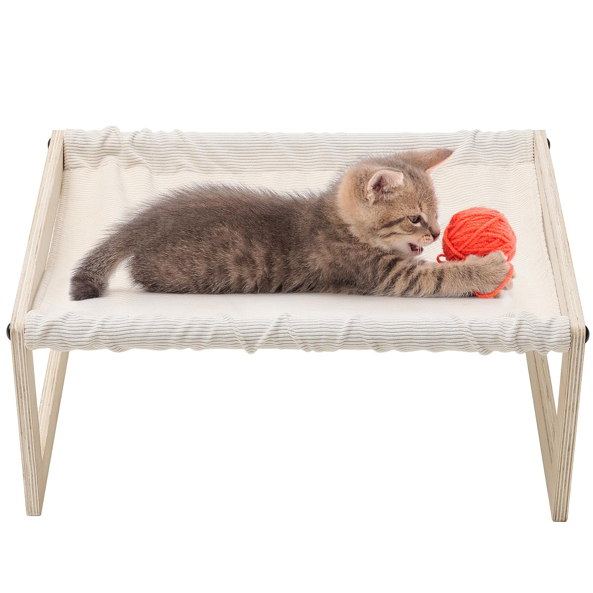 PoPoHoser Cat Bed, Elevated Cat Beds for Indoor Cats, Freestanding Wooden Cat Hammock with Washable Cover, 19.7 X 15.7 Inch Soft Lifted Cooling Sleeping Bed for Kitty, Puppy, Rabbit and Small Pets