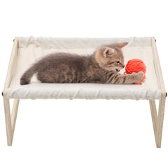 PoPoHoser Cat Bed, Elevated Cat Beds for Indoor Cats, Freestanding Wooden Cat Hammock with Washable Cover, 19.7 X 15.7 Inch Soft Lifted Cooling Sleeping Bed for Kitty, Puppy, Rabbit and Small Pets