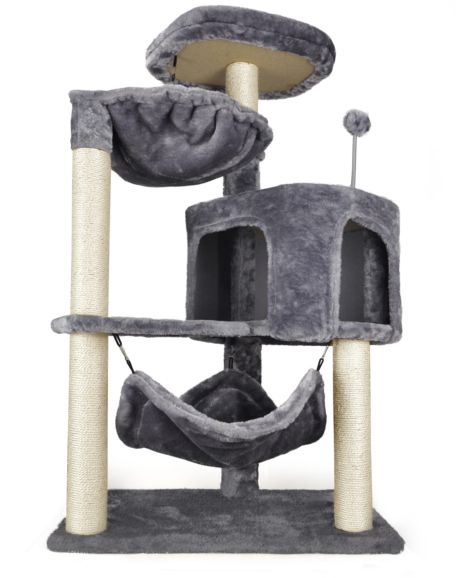 Newest Cat Tree with Cat Condo and Big Hammock, Grey