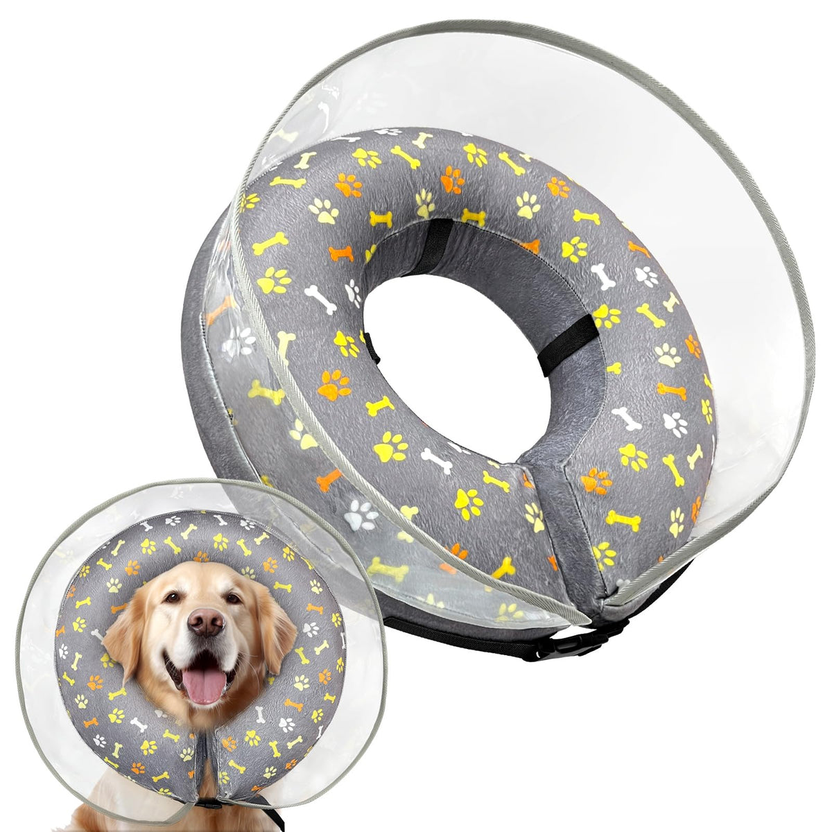 Dog Cone Collar with Enhanced Anti-Licking, Inflatable Dog Cone After Surgery, Adjustable Size with Soft Padding for Small Medium Large Dogs - S