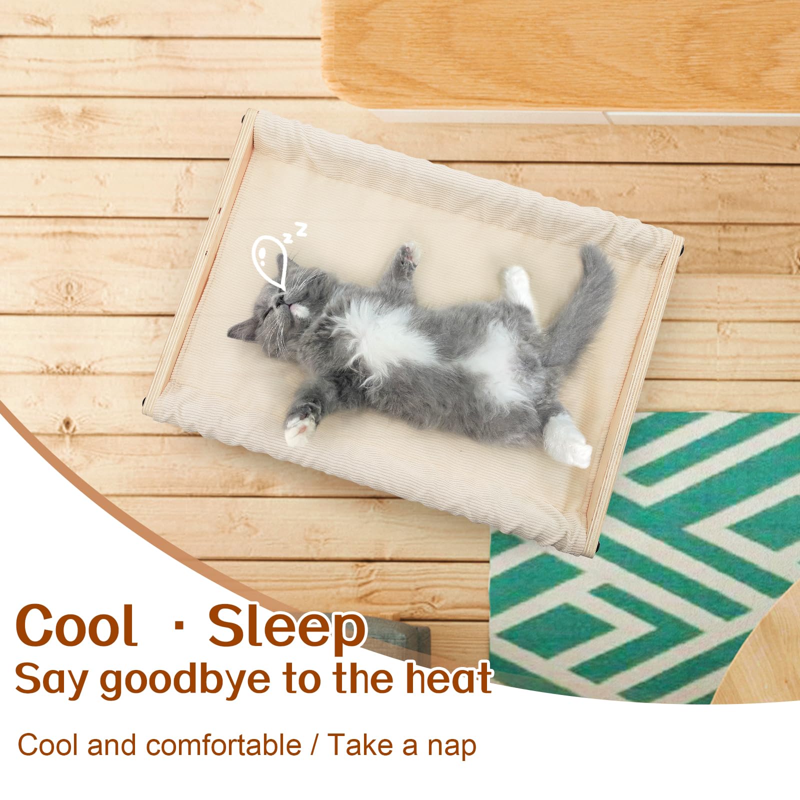 PoPoHoser Cat Bed, Elevated Cat Beds for Indoor Cats, Freestanding Wooden Cat Hammock with Washable Cover, 19.7 X 15.7 Inch Soft Lifted Cooling Sleeping Bed for Kitty, Puppy, Rabbit and Small Pets