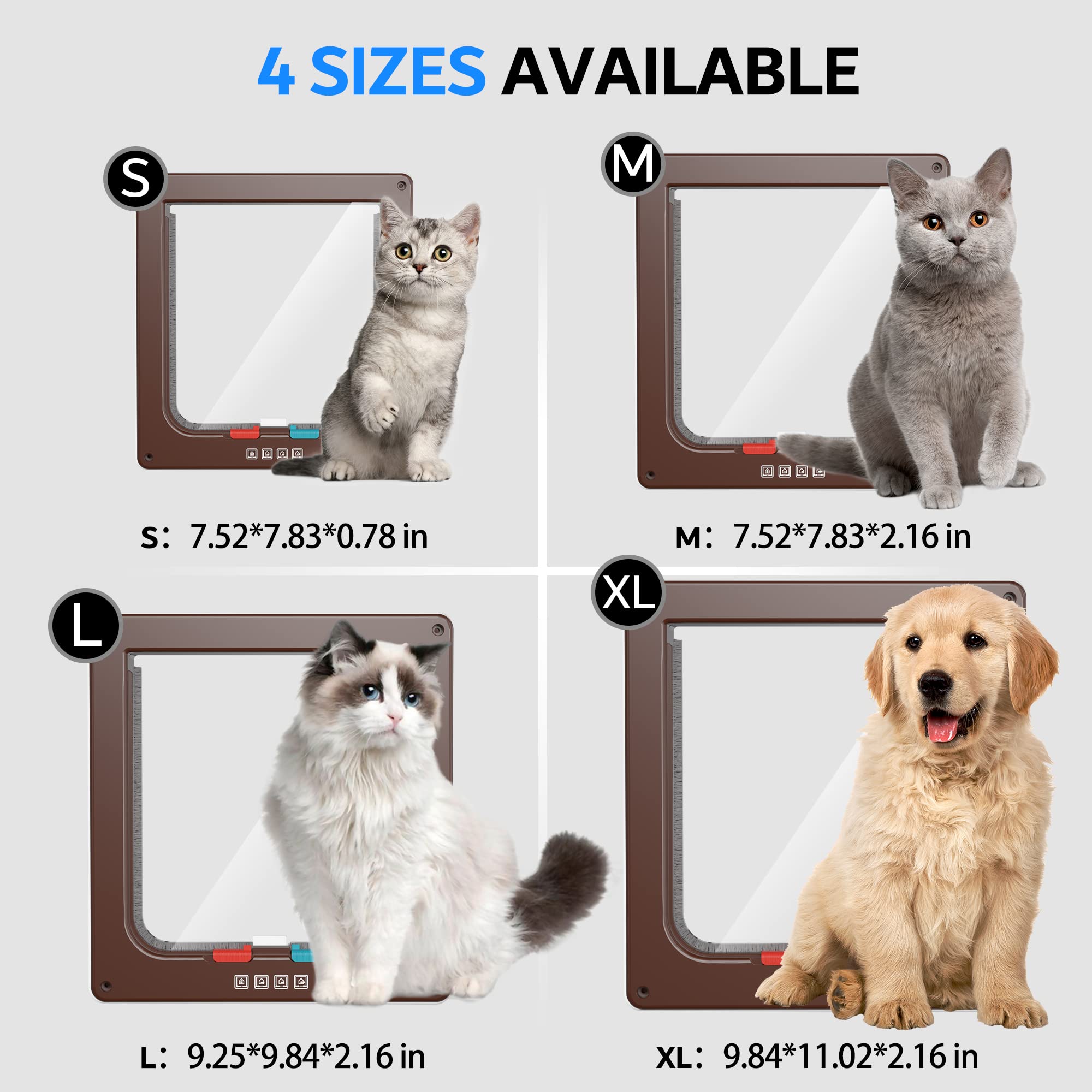 Large Cat Door Interior Door Pet Door for Cat Exterior Door 4 Modes Locking Suitable for Window and Wall (Brown)