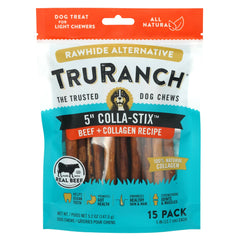 TRURANCH 5" Collagen Sticks, Beef, Healthy Joint Support Dog Treat, Rawhide Alternative, Skin & Coat Health, Made with Real Beef, 1 Bag, 15 Count